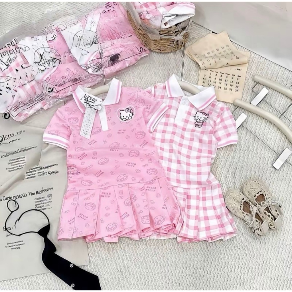 SÉT VÁY POLO ĐUÔI CÁ IN HÌNH KITY DỄ THƯƠNG CHO BÉ CHẤT LIỆU COTTON MỀM MẠI THOÁNG MÁT CHOP BÉ