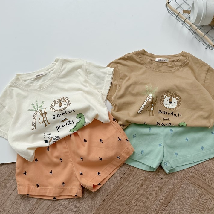 Set bộ cộc tay bé trai 1-6 tuổi Miniumbaby hình động vật cute, chất vải cotton mềm, co giãn SB2643