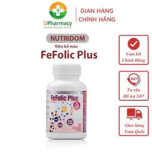 Viên bổ máu FeFolic Plus, Hỗ Trợ Bổ Sung Sắt, Acid FoLic, Ngừa Thiếu Máu Do Thiếu Sắt