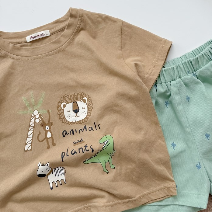 Set bộ cộc tay bé trai 1-6 tuổi Miniumbaby hình động vật cute, chất vải cotton mềm, co giãn SB2643