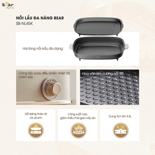 Nồi Lẩu Nướng Điện Bear SB-NL45K 4.5L Công Suất 1600W Núm Điều Khiển Dễ Dùng, Dễ Dàng Vệ Sinh - Nhà Bếp Xinh