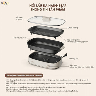Nồi Lẩu Nướng Điện Bear SB-NL45K 4.5L Công Suất 1600W Núm Điều Khiển Dễ Dùng, Dễ Dàng Vệ Sinh - Nhà Bếp Xinh