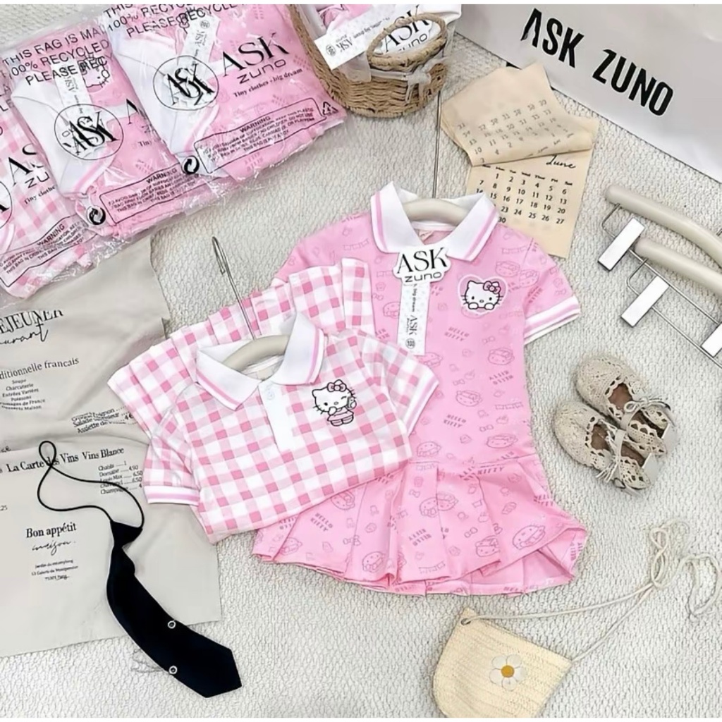 SÉT VÁY POLO ĐUÔI CÁ IN HÌNH KITY DỄ THƯƠNG CHO BÉ CHẤT LIỆU COTTON MỀM MẠI THOÁNG MÁT CHOP BÉ