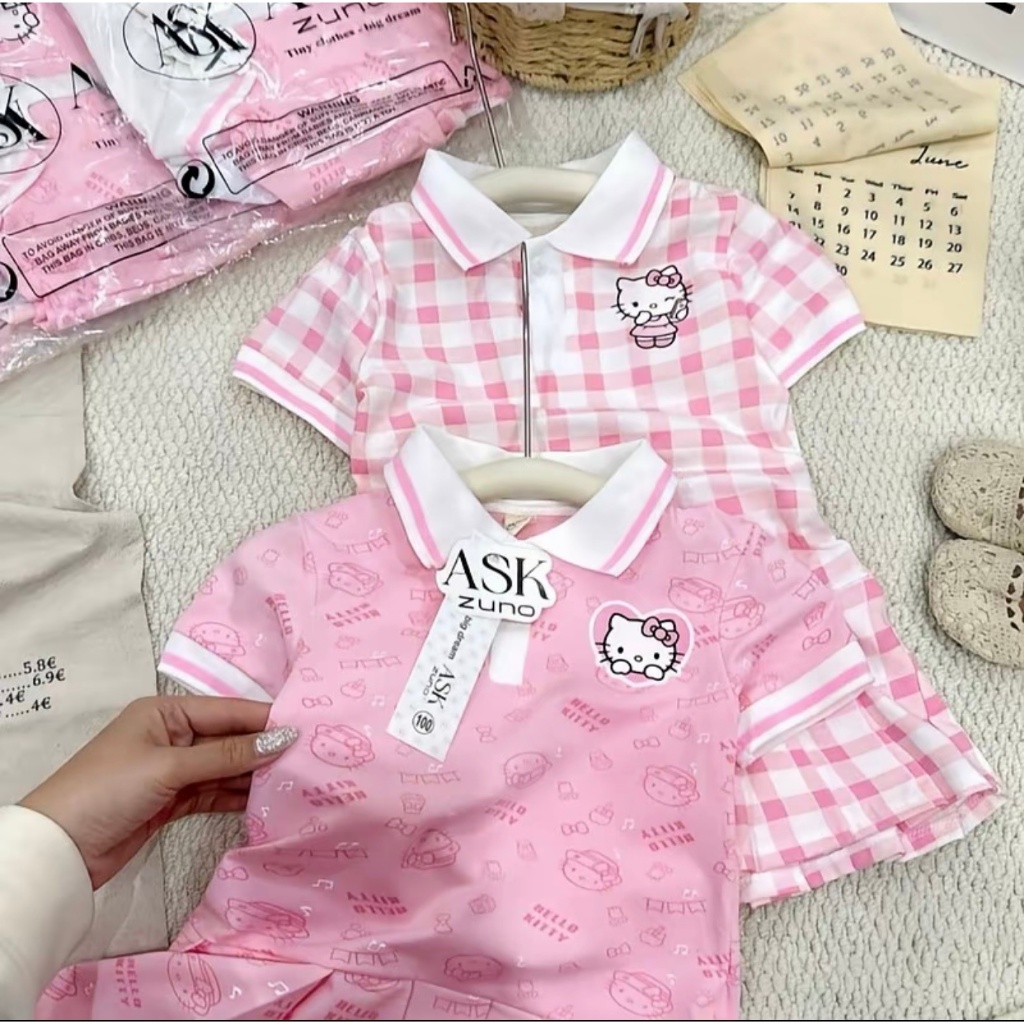 SÉT VÁY POLO ĐUÔI CÁ IN HÌNH KITY DỄ THƯƠNG CHO BÉ CHẤT LIỆU COTTON MỀM MẠI THOÁNG MÁT CHOP BÉ