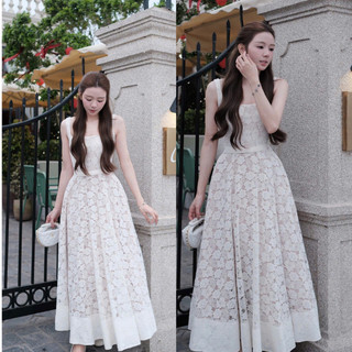 MIMI CLOTHING -Váy Maxi Ren Trắng Nữ Tính Dự Tiệc Sang Trọng