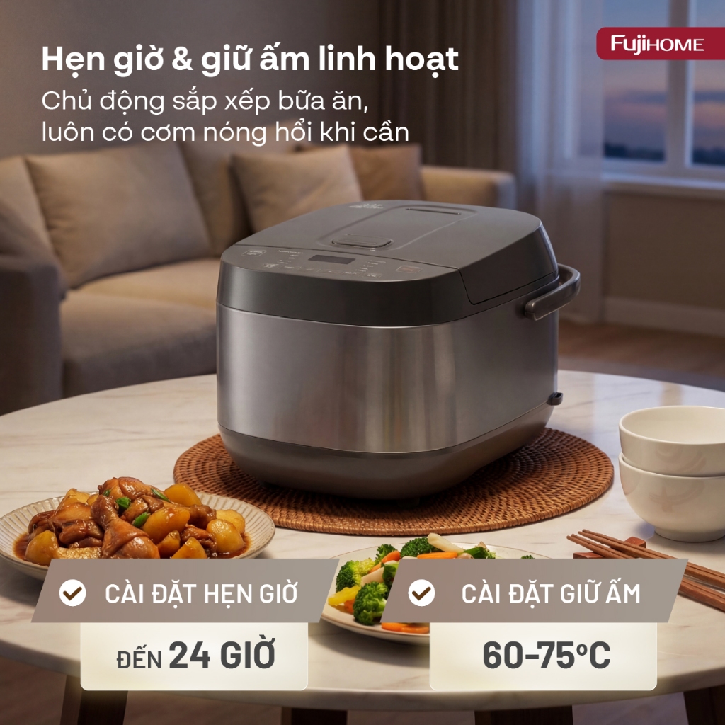 Nồi cơm điện chống dính kháng khuẩn Nhập Khẩu FUJIHOME RC18G, nồi cơm điện 1,8L gia đình