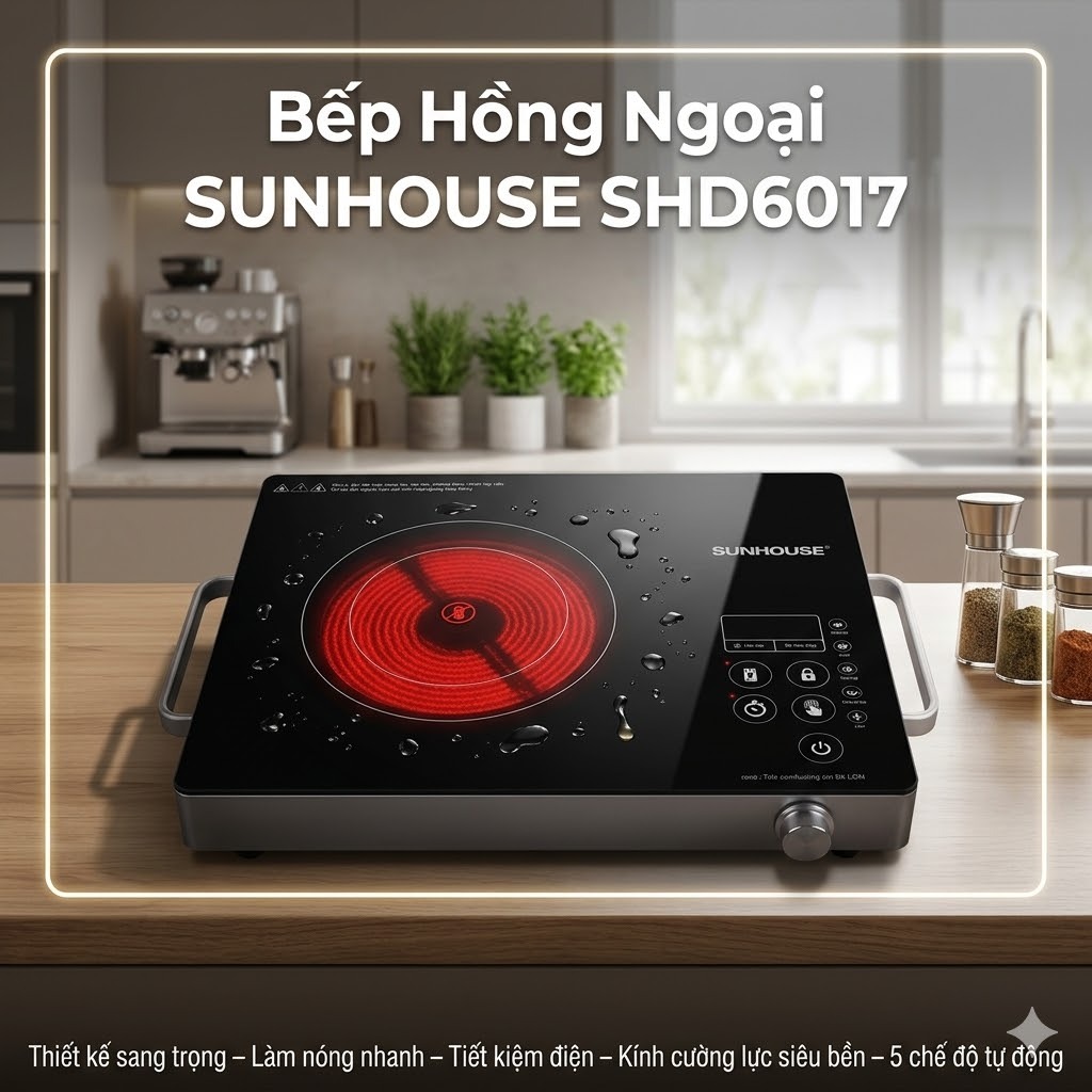 Bếp Hồng Ngoại SUNHOUSE SHD6017 Công Suất Mạnh – Nấu Nhanh Không Kén Nồi, Mặt Kính Chịu Lực Tốt, Phù Hợp Gia Đình