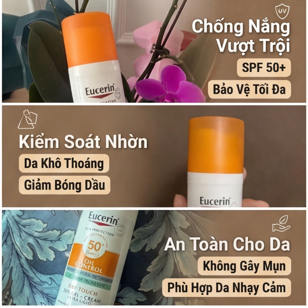Còn hàng/hàng chính hãng Eucerin Sun Dry Touch SPF50+50ml Kem chống nắng cho mặt Bảo vệ daDưỡngtrắng
