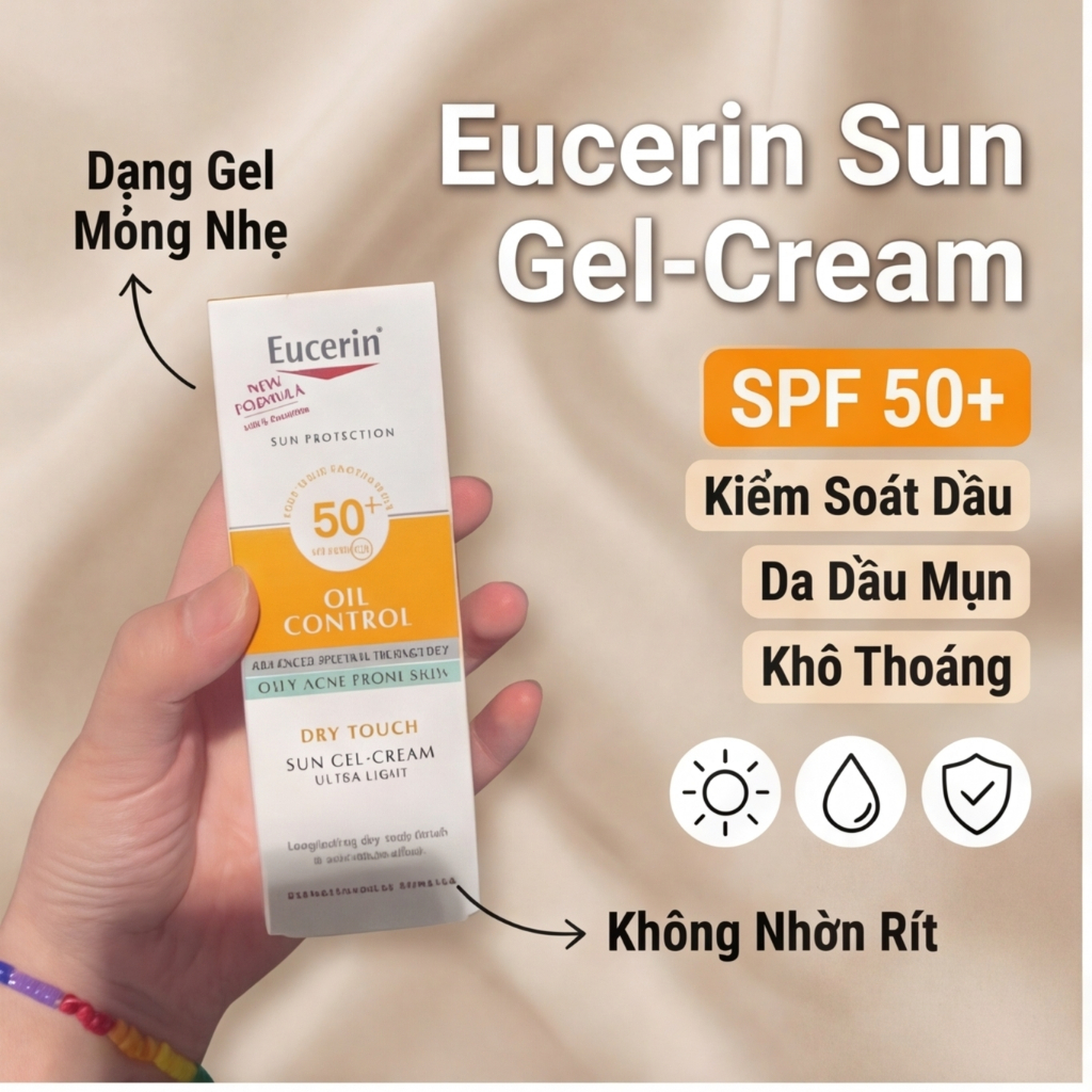 Còn hàng/hàng chính hãng Eucerin Sun Dry Touch SPF50+50ml Kem chống nắng cho mặt Bảo vệ daDưỡngtrắng