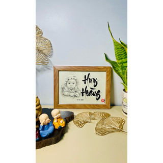 Tranh thư pháp để bàn viết tên và hình bé theo yêu cầu