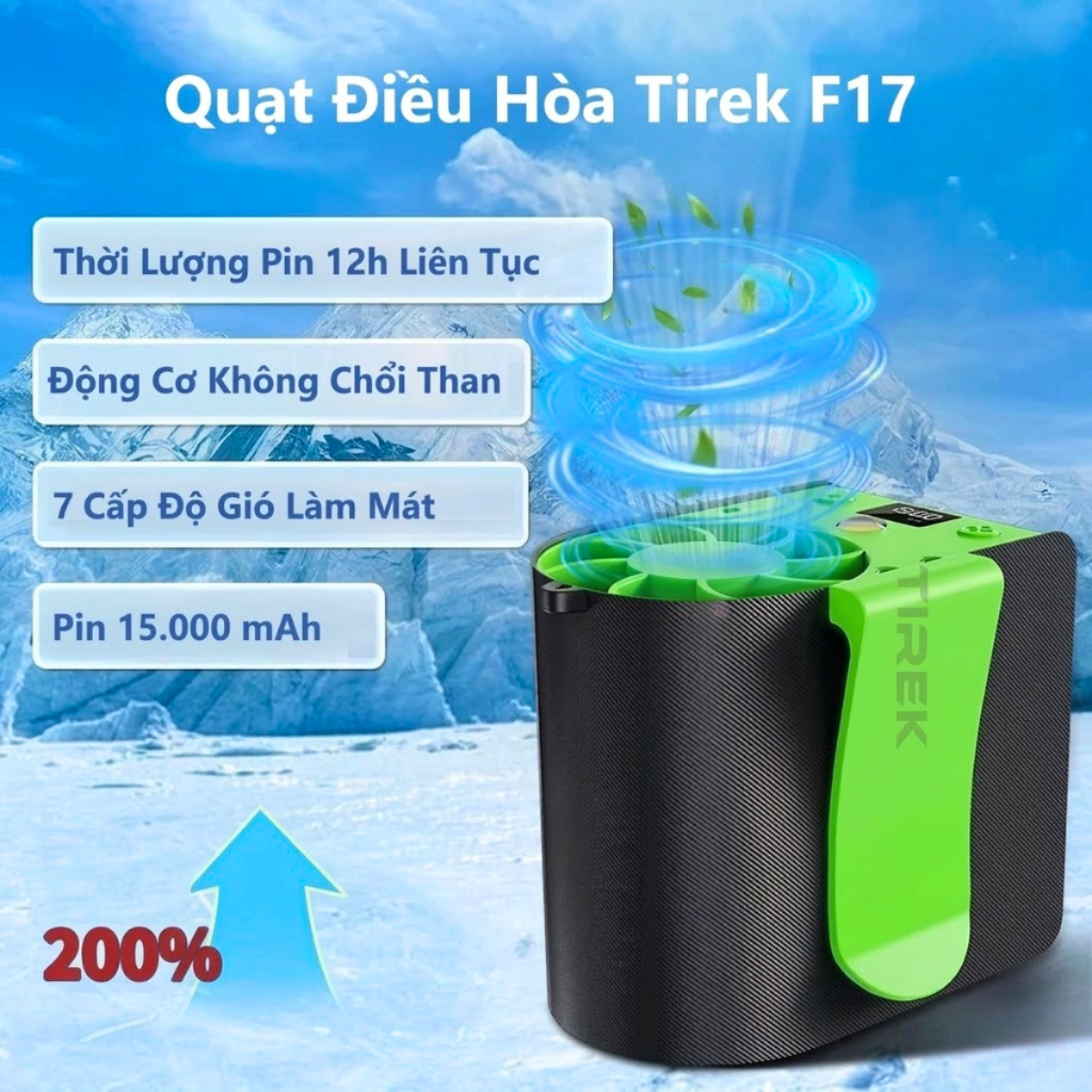 Quạt mini đeo thắt lưng, quạt đeo cổ tích điện Tirek F13 F17 pin dung lượng cao 15000mAh,BH 12 tháng