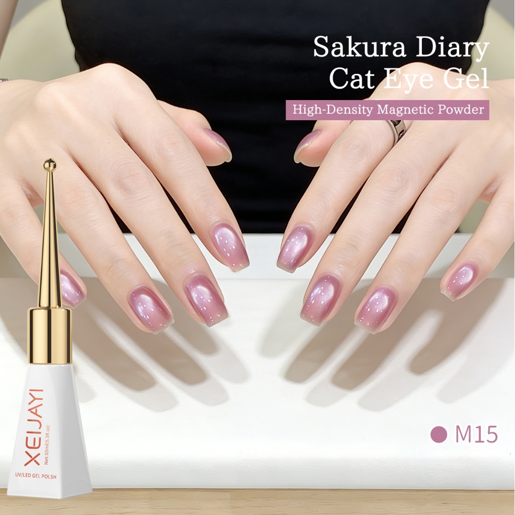 XEIJAYI 10ml - Sơn móng tay dạng gel mắt mèo màu hồng, sang trọng và lấp lánh, hoàn hảo cho việc làm móng.