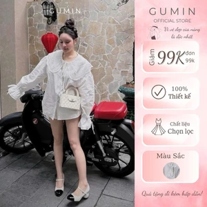Áo sơ mi trắng GUMIN thiết kế áo cổ ren bản to thắt dây nơ sang chảnh, sơ mi dáng thụng tiểu thư