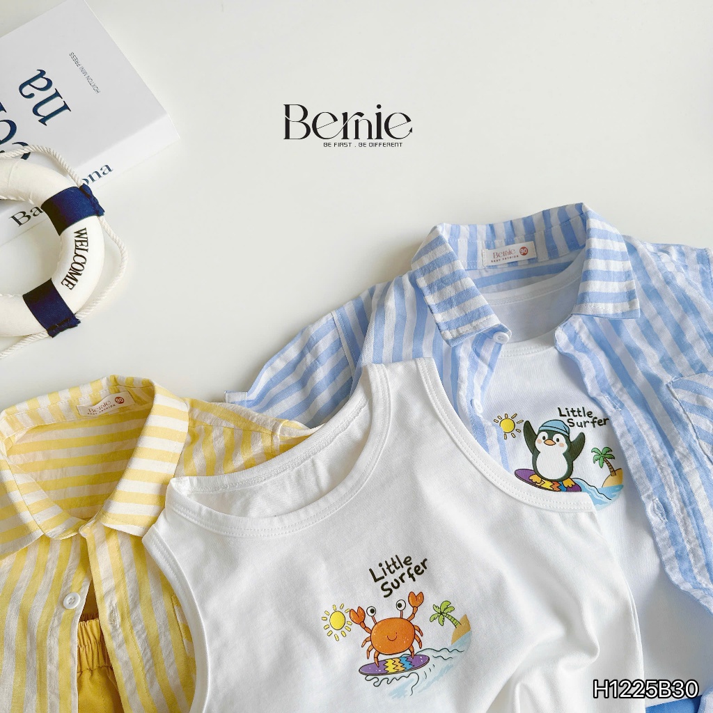Set sơ mi 3 chi tiết (áo sơ mi, ba lỗ quần), bộ sơ mi đi học đi chơi bé trai