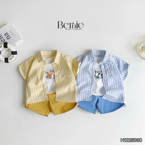 Set sơ mi 3 chi tiết (áo sơ mi, ba lỗ quần), bộ sơ mi đi học đi chơi bé trai