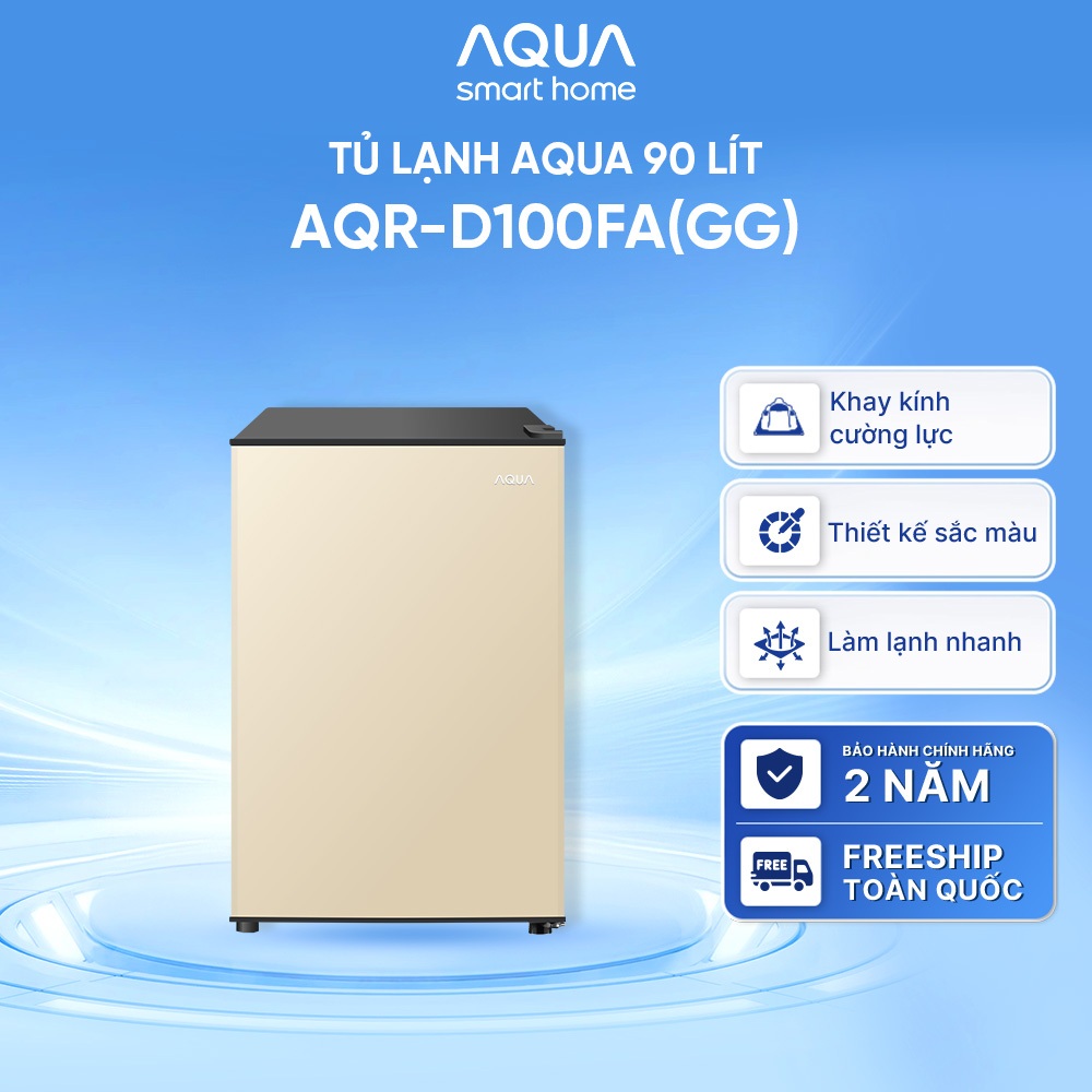 Tủ lạnh mini Aqua 90 lít AQR-D100FA(GG) - Màu be - Freeship toàn quốc - Bảo hành 2 năm