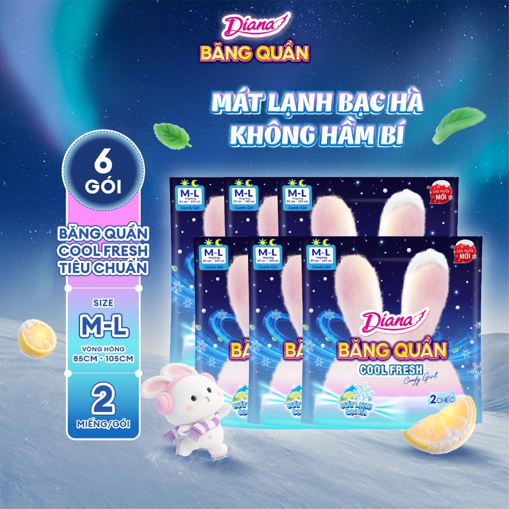 [Combo 6 gói] Băng Quần Diana Comfy Girl Cool Fresh, mát lạnh không hầm bí, size M-L 2 miếng/gói