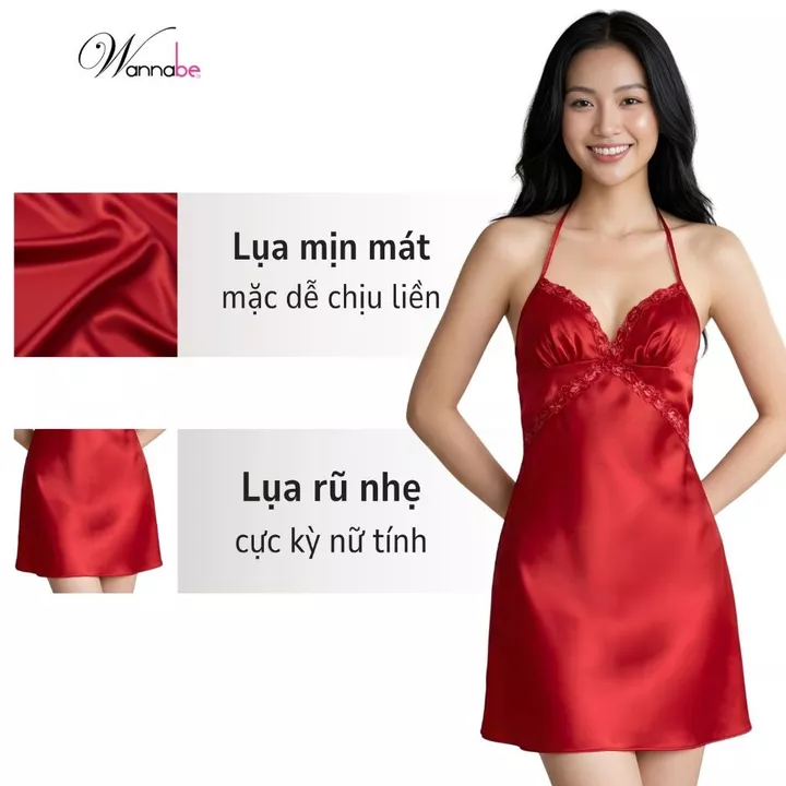 Váy ngủ nữ sexy WANNABE đầm ngủ lụa cut-out eo mông đan dây lưng x nóng bỏng tự do thắt mở dây DNS18
