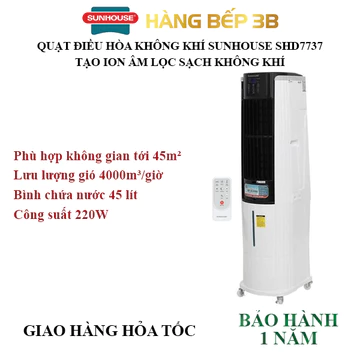 Quạt điều hòa, quạt hơi nước Sunhouse SHD7737 có remote, tạo ion âm lọc không khí - Bảo hành tại nhà