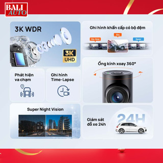 Camera hành trình 70Mai M310 3K Plus bản quốc tế, chính hãng, xoay 360 ghi hình 3K UHD sắc nét