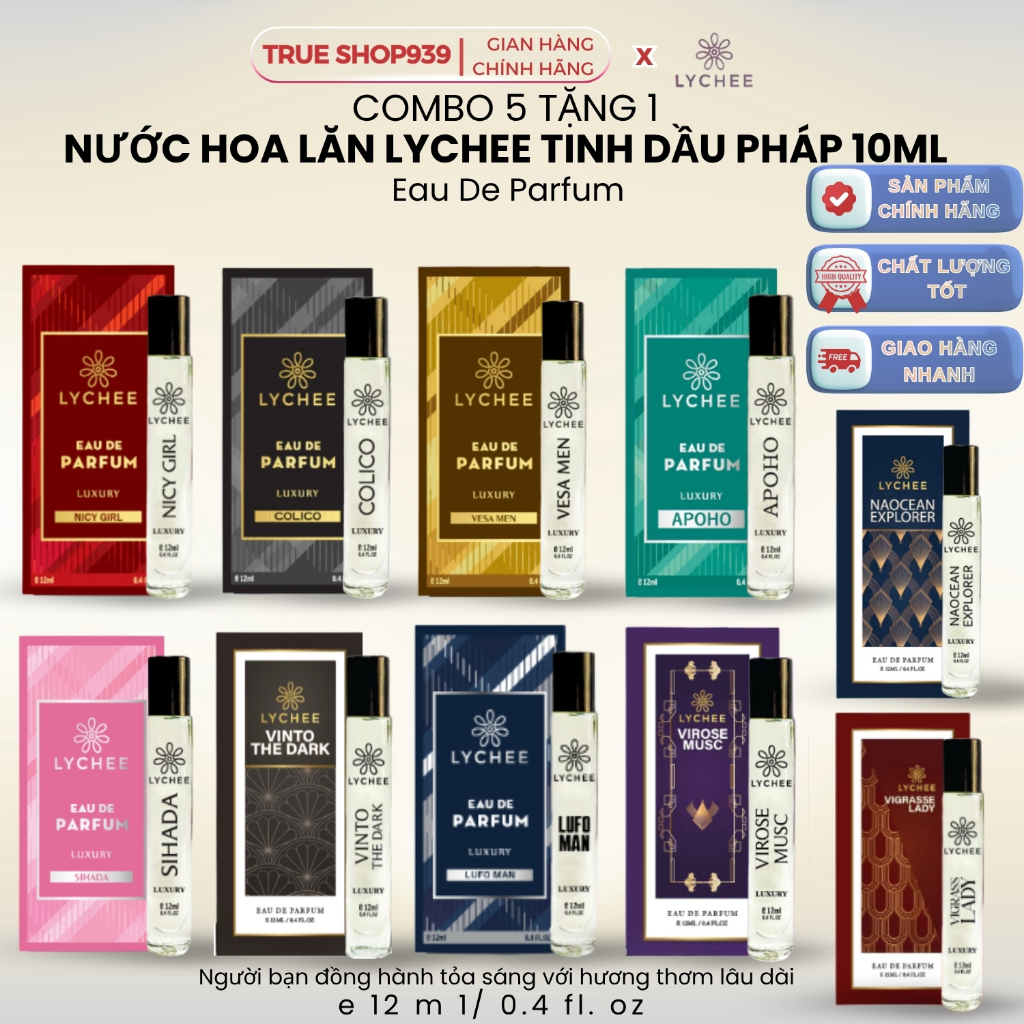 [5 Tặng 1] Nước hoa lăn LYCHEE Tinh Dầu Pháp Cao cấp 10ML – 10 MÙI HƯƠNG NAM & NỮ