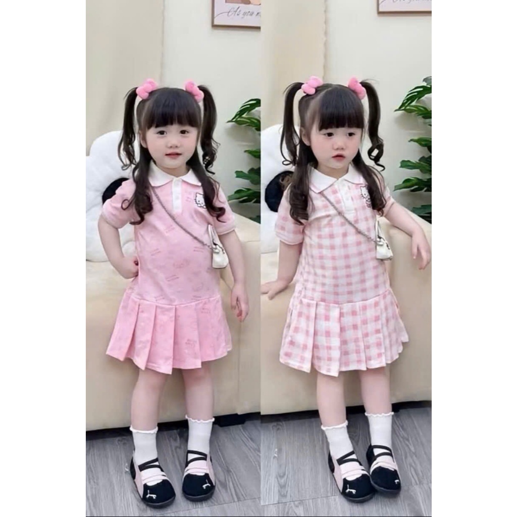 SÉT VÁY POLO ĐUÔI CÁ IN HÌNH KITY DỄ THƯƠNG CHO BÉ CHẤT LIỆU COTTON MỀM MẠI THOÁNG MÁT CHOP BÉ