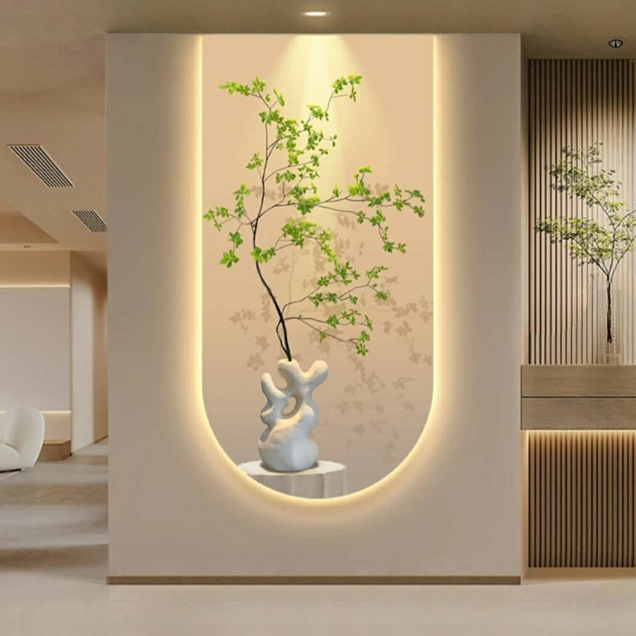 Tranh 3D LED Phong Cảnh Cây Lá Tráng Gương Cao Cấp Treo Hành Lang, Văn Phòng Công Ty - Oha Decor