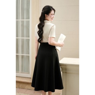 Áo Kiểu Nữ LAMER FASHION Công Sở Dáng Suông Cộc Tay Cổ Lọ Bẻ Màu be O61B26H002