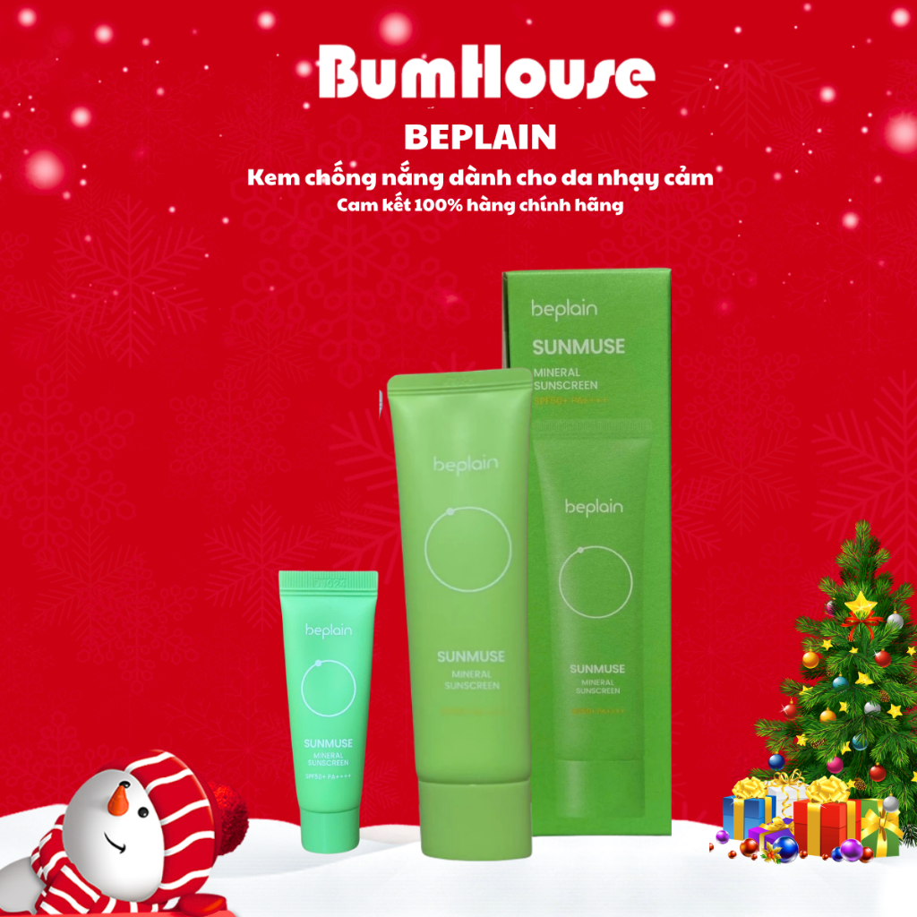 Kem Chống Nắng Beplain Sunmuse Mineral Sunscreen SPF50+ PA++++ 10ml/50ml Hỗ Trợ Kiềm Dầu, Kháng Nước (Xanh lá)