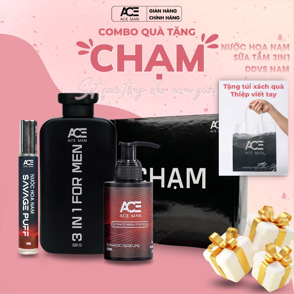 Set Quà tặng nam giới – Combo Chạm ACEMAN các sản phẩm chăm sóc cá nhân cho nam tặng kèm túi, thiệp