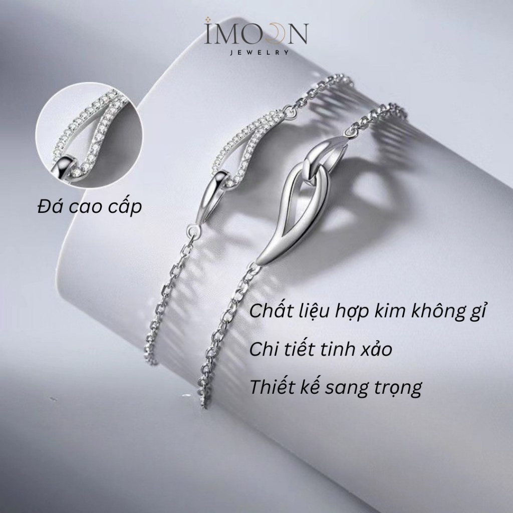 Lắc tay đôi đính đá giọt nước hợp kim cao cấp Imoon Jewelry, vòng tay đôi giọt nước không gỉ