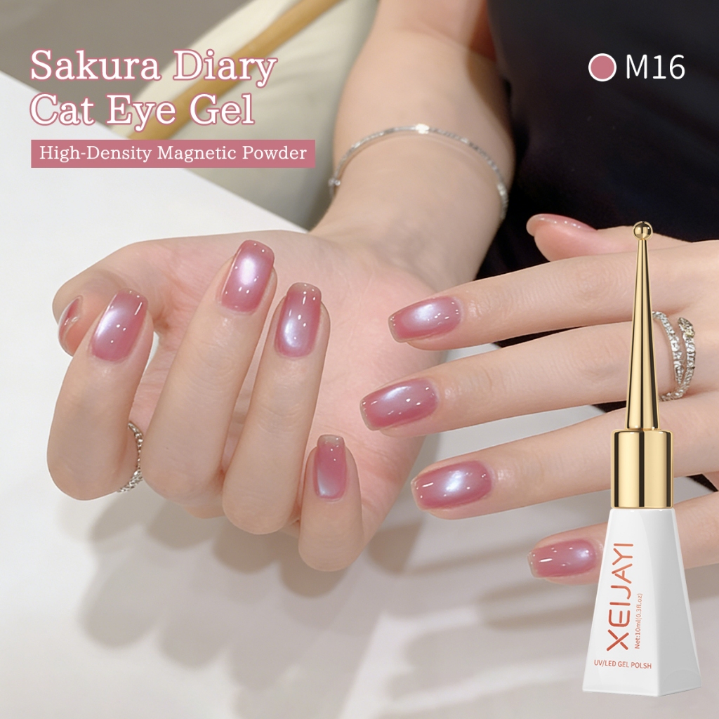 XEIJAYI 10ml - Sơn móng tay dạng gel màu hồng nhạt ánh mắt mèo, thích hợp cho việc làm móng hàng ngày.