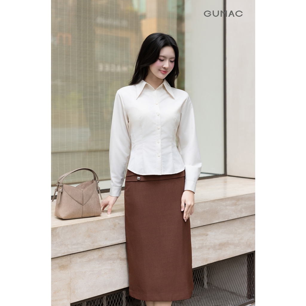 Chân Váy Công Sở GUMAC Xếp Ly Eo Tôn Dáng Đính Nút Trang Trí Thanh Lịch Hiện Đại VG03014