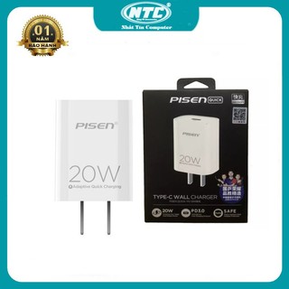 Cốc sạc nhanh Pisen QUICK TS-C135B cổng typeC PD 20W hỗ trợ PD3.0 / FCP / QC4.0 (Trắng)