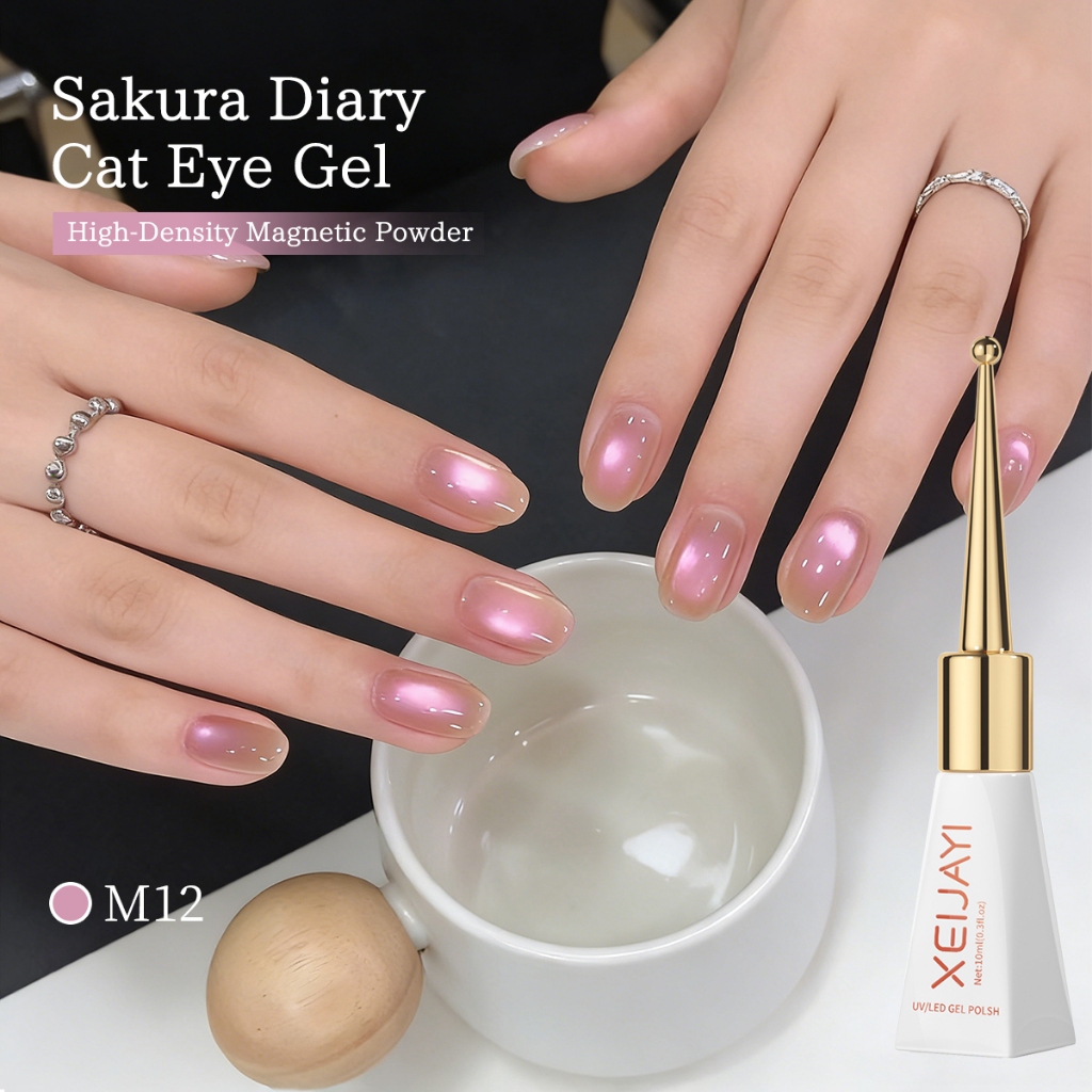 XEIJAYI 10ml - Sơn móng tay Peach Pink Cat's Eye Gel, bền màu và thích hợp sử dụng tại salon.