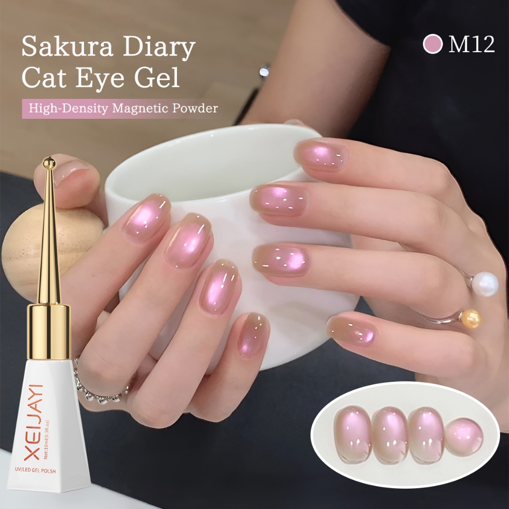XEIJAYI 10ml - Sơn móng tay Peach Pink Cat's Eye Gel, bền màu và thích hợp sử dụng tại salon.