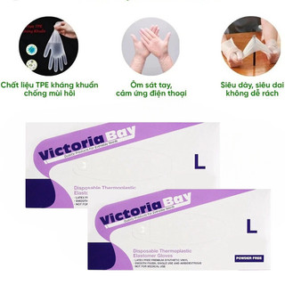 GĂNG TAY NILON VICTORIA BAY SIZE L DÙNG 1 LẦN – 300 CÁI COMBO 3 HỘP – GĂNG TAY PE TRONG SUỐT
