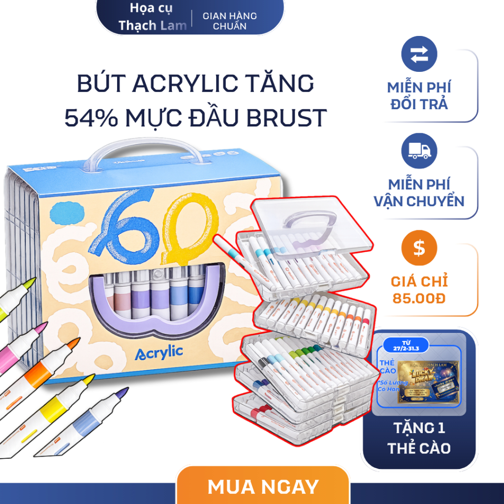 [Cào là trúng quà]Bút Marker Acrylic Outset Artist 24/36/48/60 Màu Nét Cọ Vẽ Đá Gỗ Kính Vải Canvas