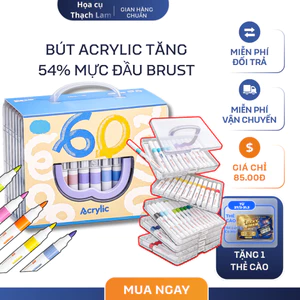 Bút Marker Acrylic Outset Artist 24/36/48/60 Màu Nét Cọ Vẽ Đá Gỗ Kính Vải Canvas