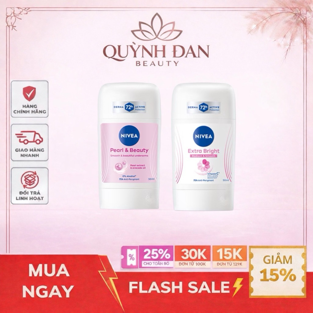 Sáp Ngăn Mùi Nivea Brightening Dưỡng Da Sáng Mịn &  Ngọc Trai Đẹp Quyến Rũ Pearl & Beauty 50ml