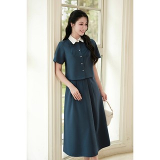 Áo Kiểu Nữ Tay Ngắn LAMER FASHION Phối Cổ Đức Mí Ngực Phối Chân Váy A Cạp Chun 2 Bên  V61H25Q032, O61H26Q008