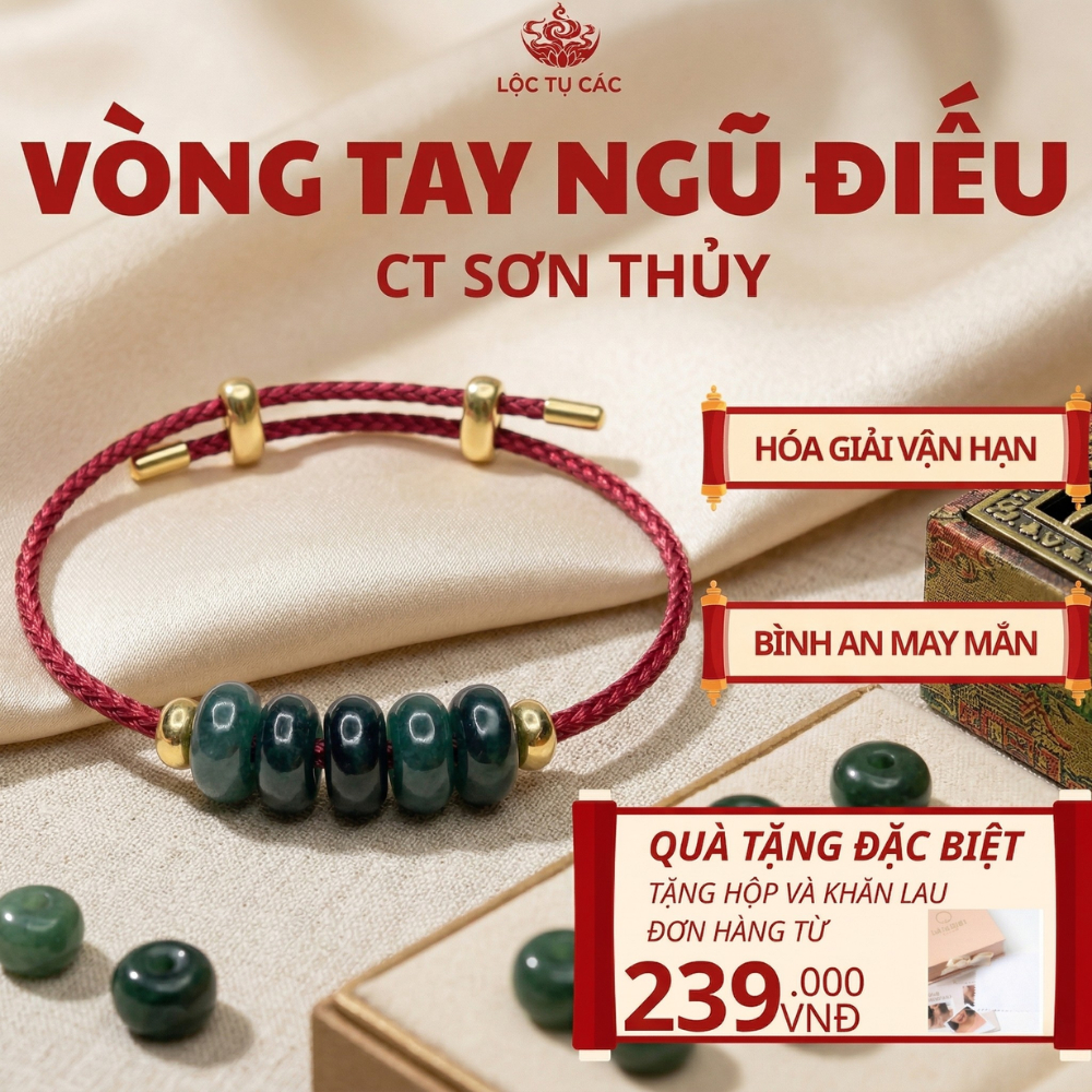 Vòng tay đá Ngũ Điếu CT Sơn Thủy, lắc tay Lộc Tụ Các cân bằng năng lượng, bình an, may mắn.