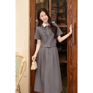 Áo Kiểu Nữ Tay Ngắn LAMER FASHION Phối Cổ Đức Mí Ngực Phối Chân Váy A Cạp Chun 2 Bên  V61H25Q032, O61H26Q008