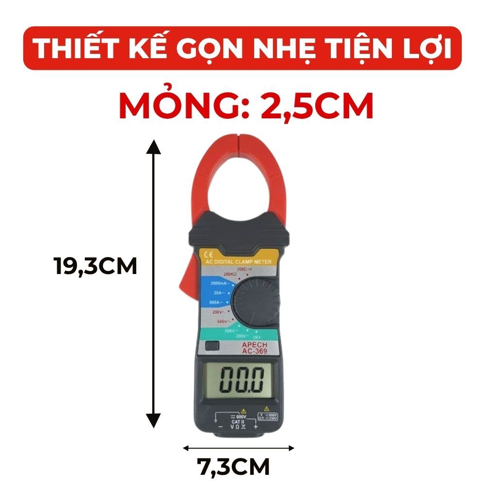 Ampe Kìm Đo Điện APECH AC-369 Chống Cháy An Toàn, Tùy Chỉnh Thang Đo - Anh Phát