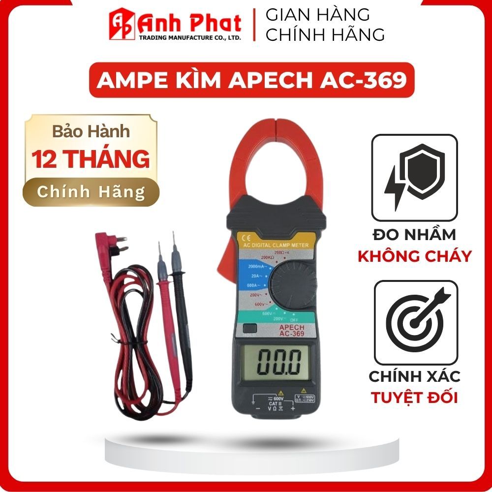 Ampe Kìm Đo Điện APECH AC-369 Chống Cháy An Toàn, Tùy Chỉnh Thang Đo - Anh Phát