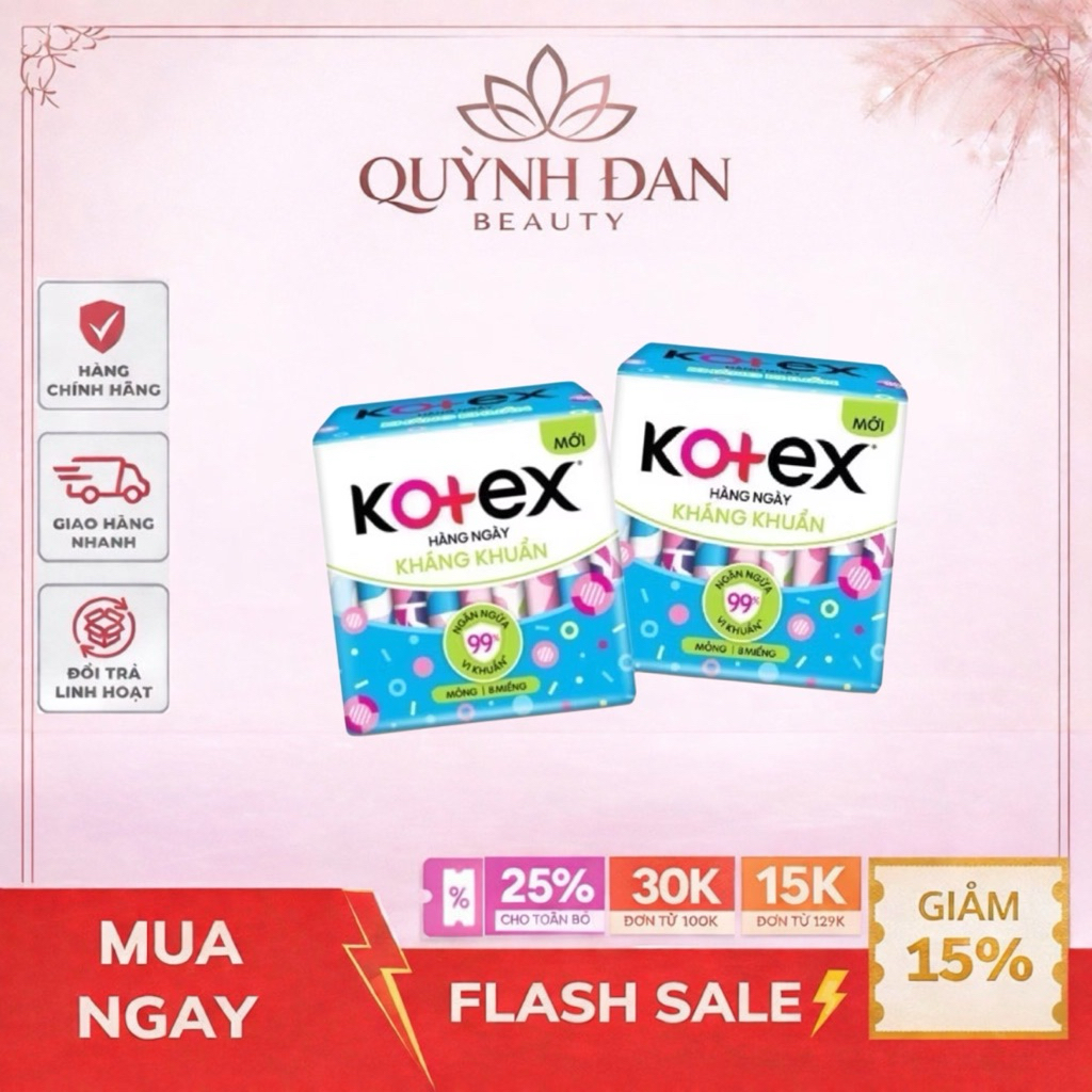 Combo 2 Gói băng vệ sinh hằng ngày hương tự nhiên Kotex (8 miếng/gói)