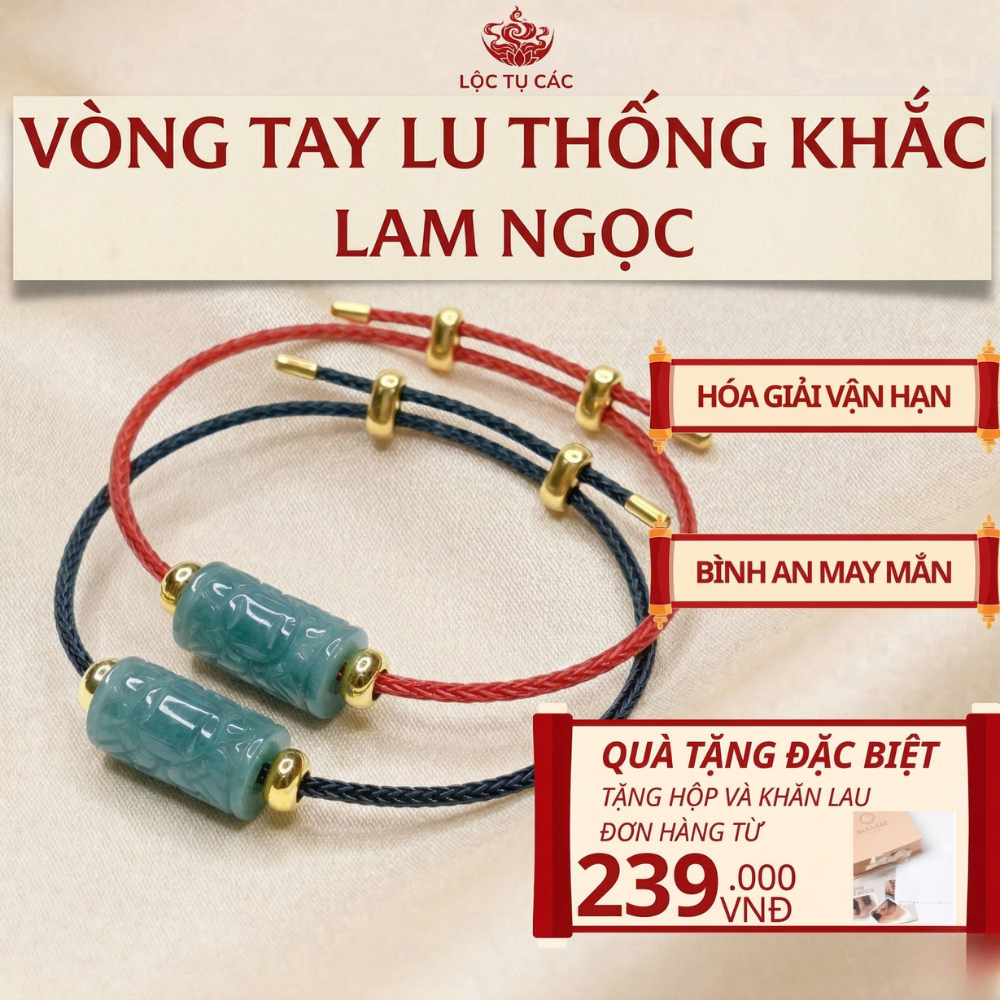 Vòng tay Lu Thống Khắc Lam Ngọc, dây đeo tay Lộc Tụ Các giúp lưu thông năng lượng bình an, cân bằng tinh thần
