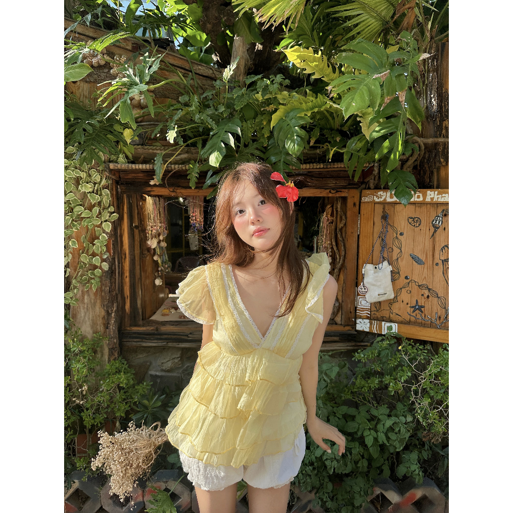 [QUÀ TẶNG] Babydoll Cổ V ANGELY Bồng Bềnh Dáng Xoè Freesize, Áo kiểu Babydoll Cánh Tiên Bánh Bèo Poly Studios