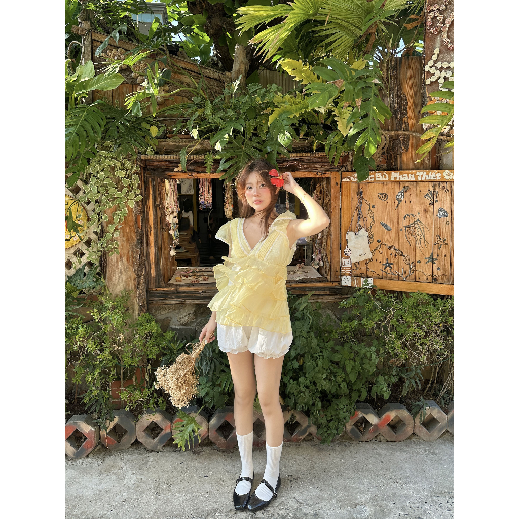 [QUÀ TẶNG] Babydoll Cổ V ANGELY Bồng Bềnh Dáng Xoè Freesize, Áo kiểu Babydoll Cánh Tiên Bánh Bèo Poly Studios
