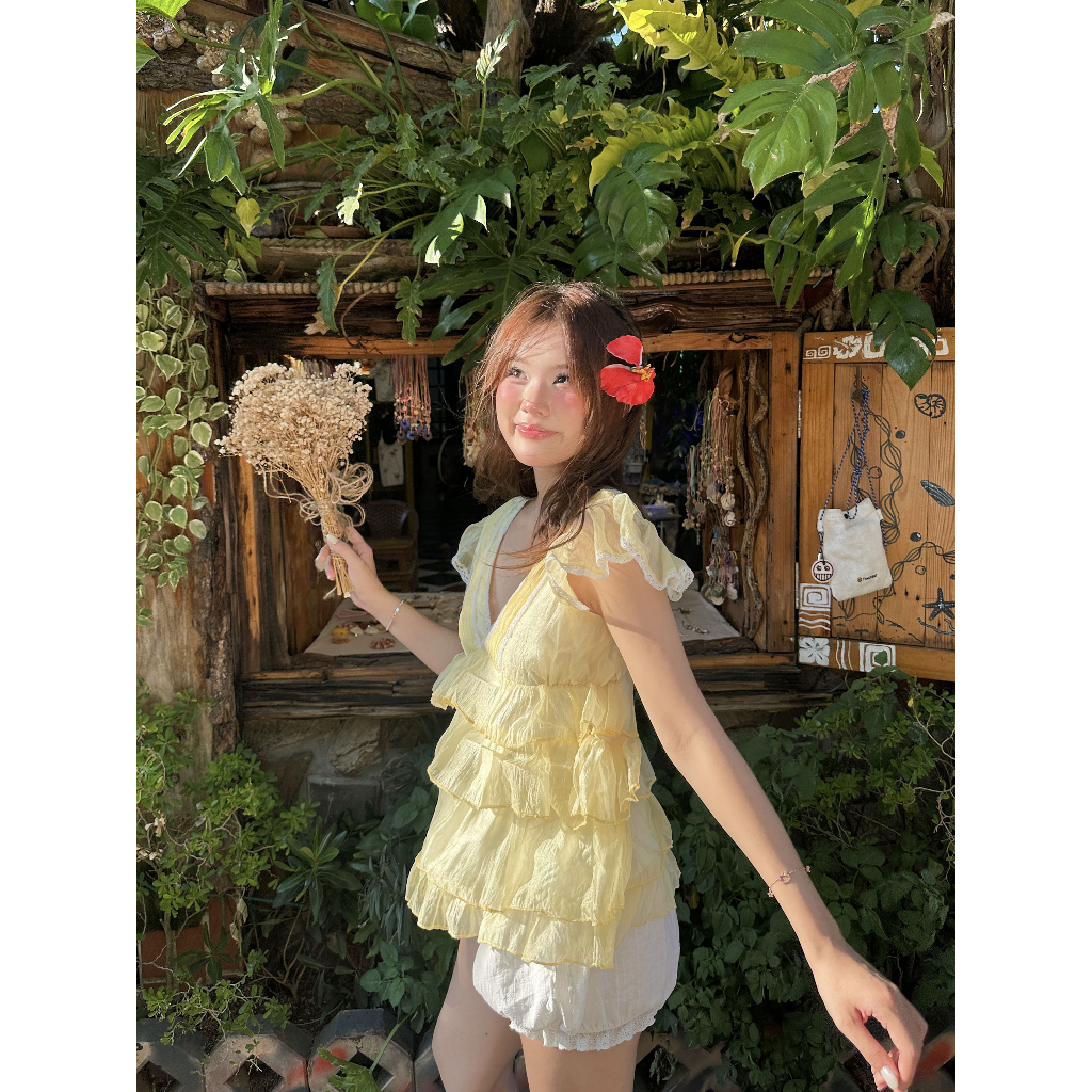 [QUÀ TẶNG] Babydoll Cổ V ANGELY Bồng Bềnh Dáng Xoè Freesize, Áo kiểu Babydoll Cánh Tiên Bánh Bèo Poly Studios